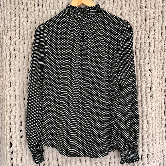Vintage Inspired Pleione Black & White Polka Dot Ruffle Blouse Size Medium - Picture 3 of 12